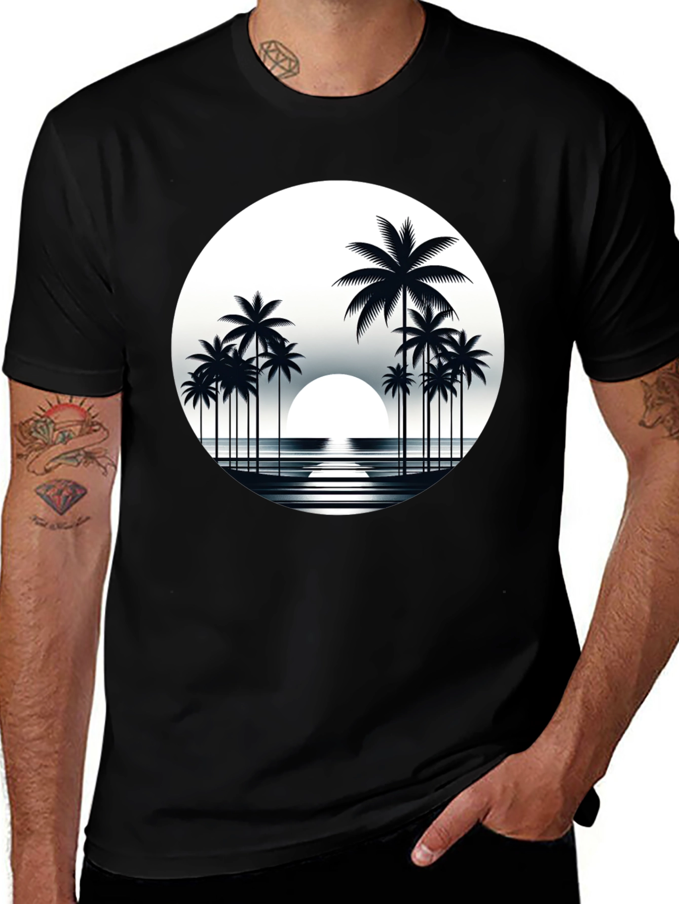 Retro Palm Tree Sunset Graphic T-Shirt