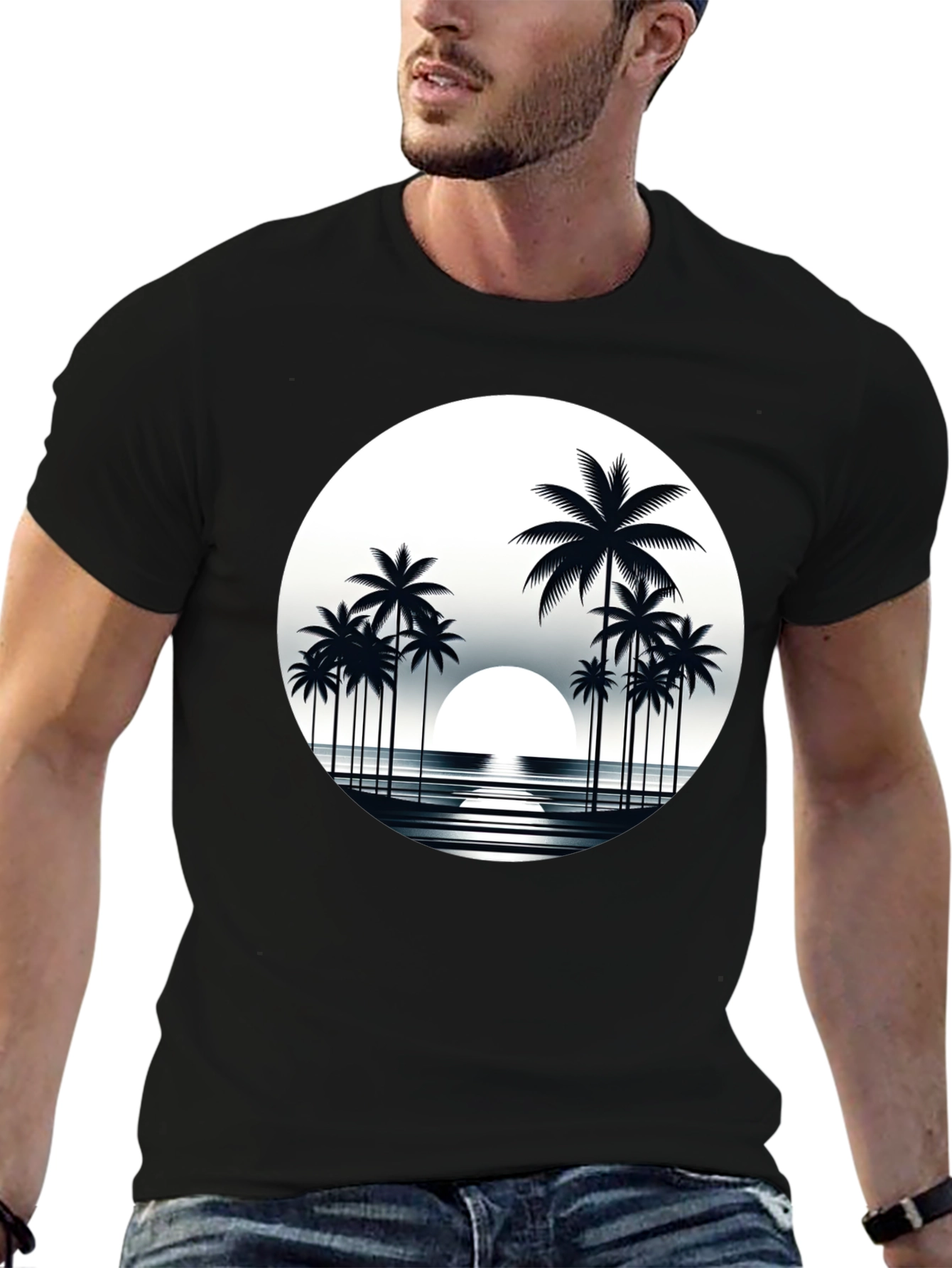 Retro Palm Tree Sunset Graphic T-Shirt