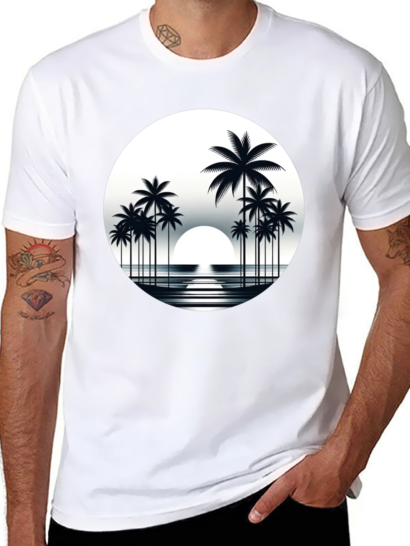 Retro Palm Tree Sunset Graphic T-Shirt