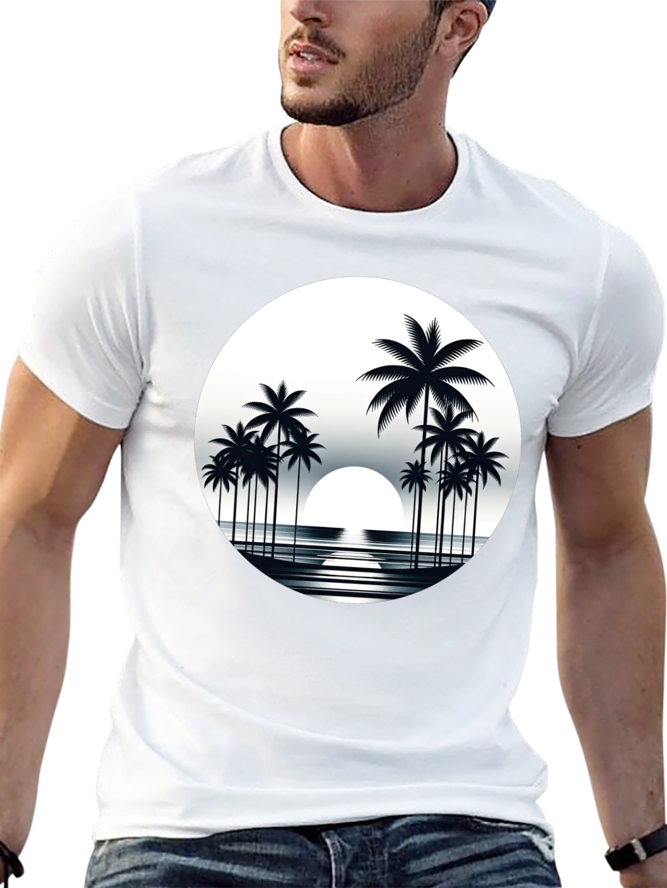 Retro Palm Tree Sunset Graphic T-Shirt