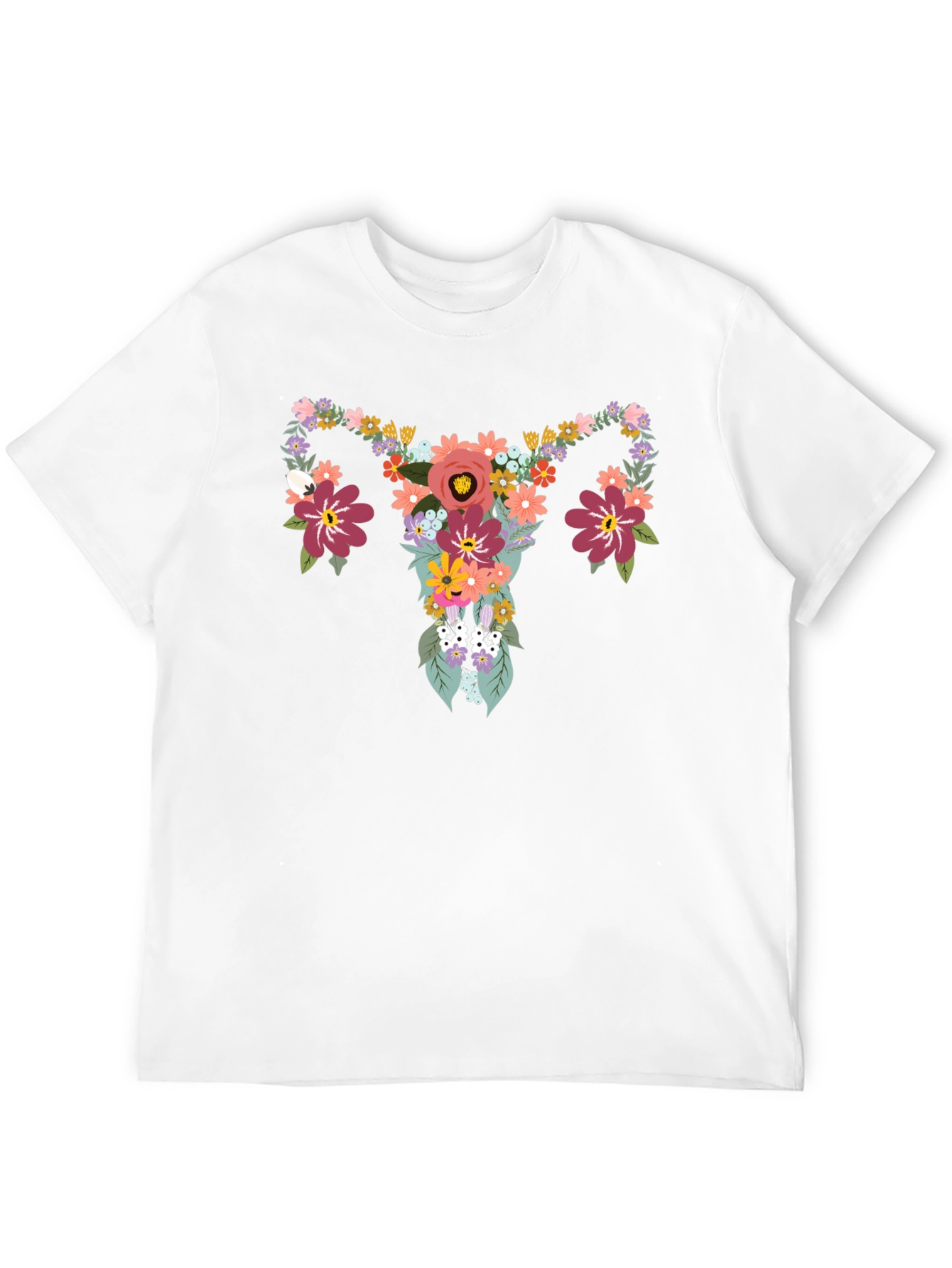 Floral Uterus Graphic Tee - Black Cotton T-Shirt