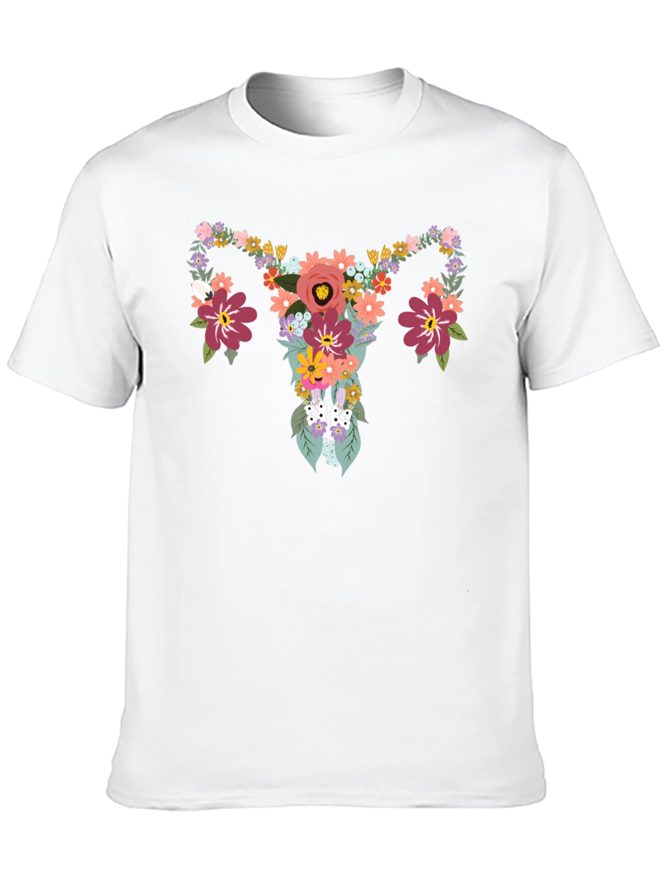Floral Uterus Graphic Tee - Black Cotton T-Shirt
