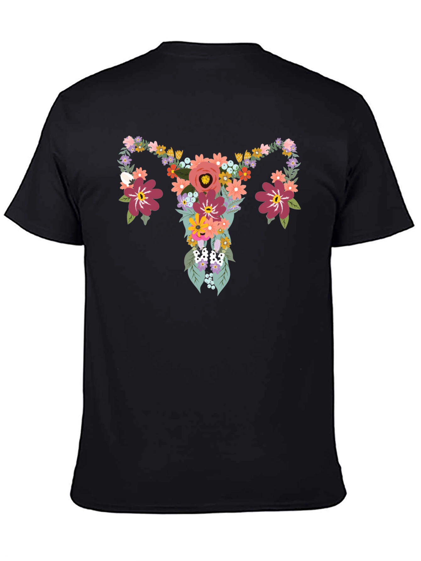 Floral Uterus Graphic Tee - Black Cotton T-Shirt