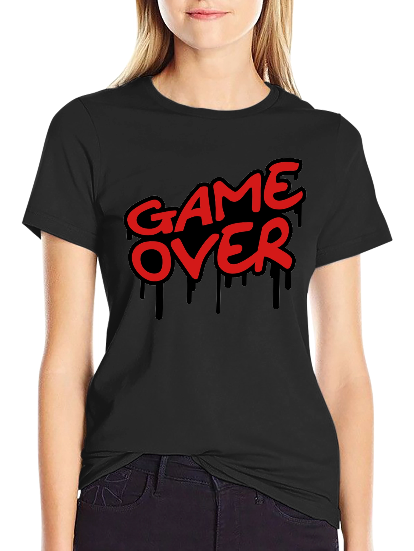 Game Over Graphic Print Crew Neck T-Shirt