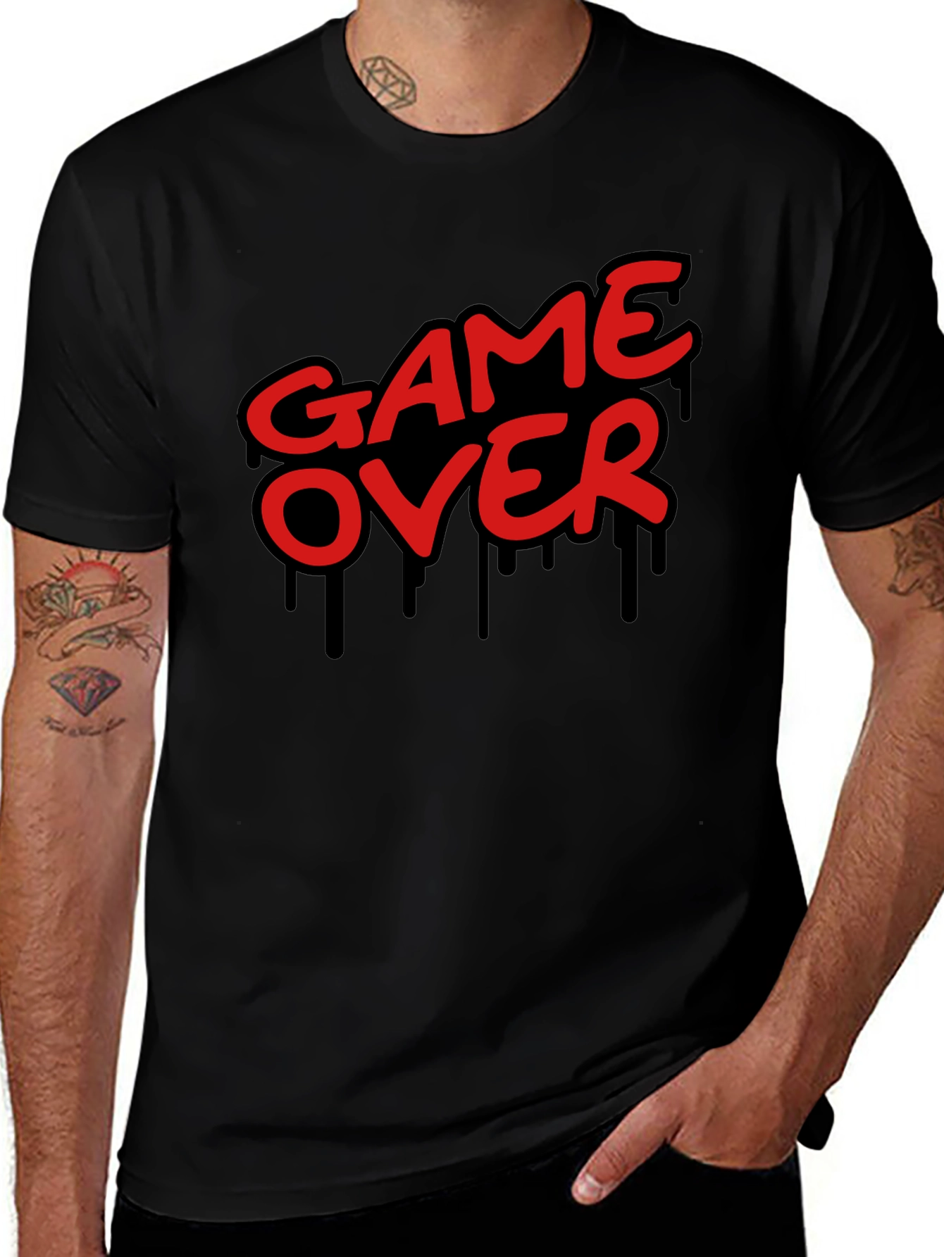 Game Over Graphic Print Crew Neck T-Shirt