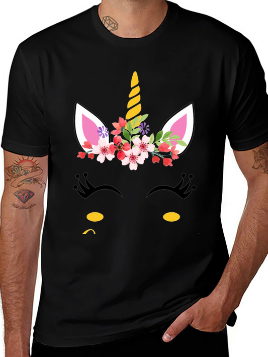 Unicorn Face Graphic Tee - Black Cotton Blend