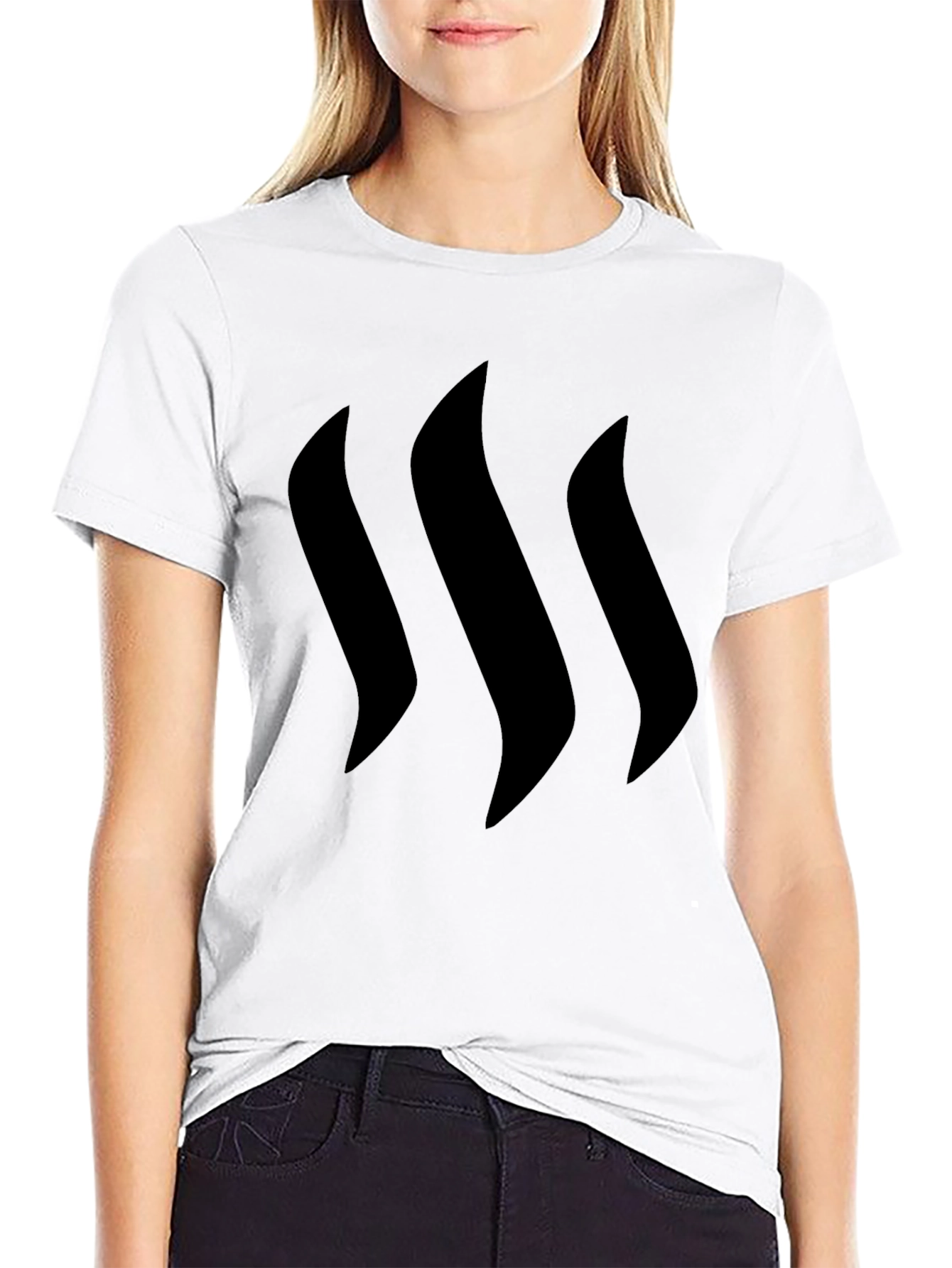 Minimalist Black Tee with Curved Stripes