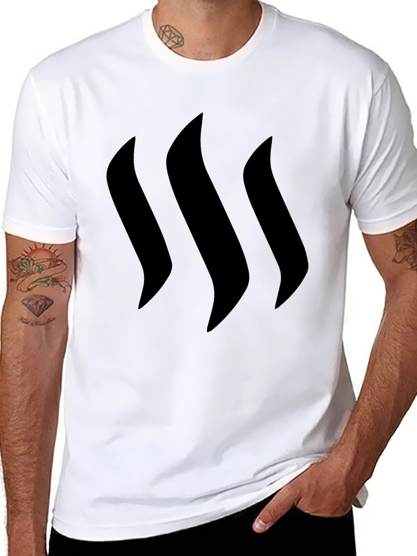 Minimalist Black Tee with Curved Stripes