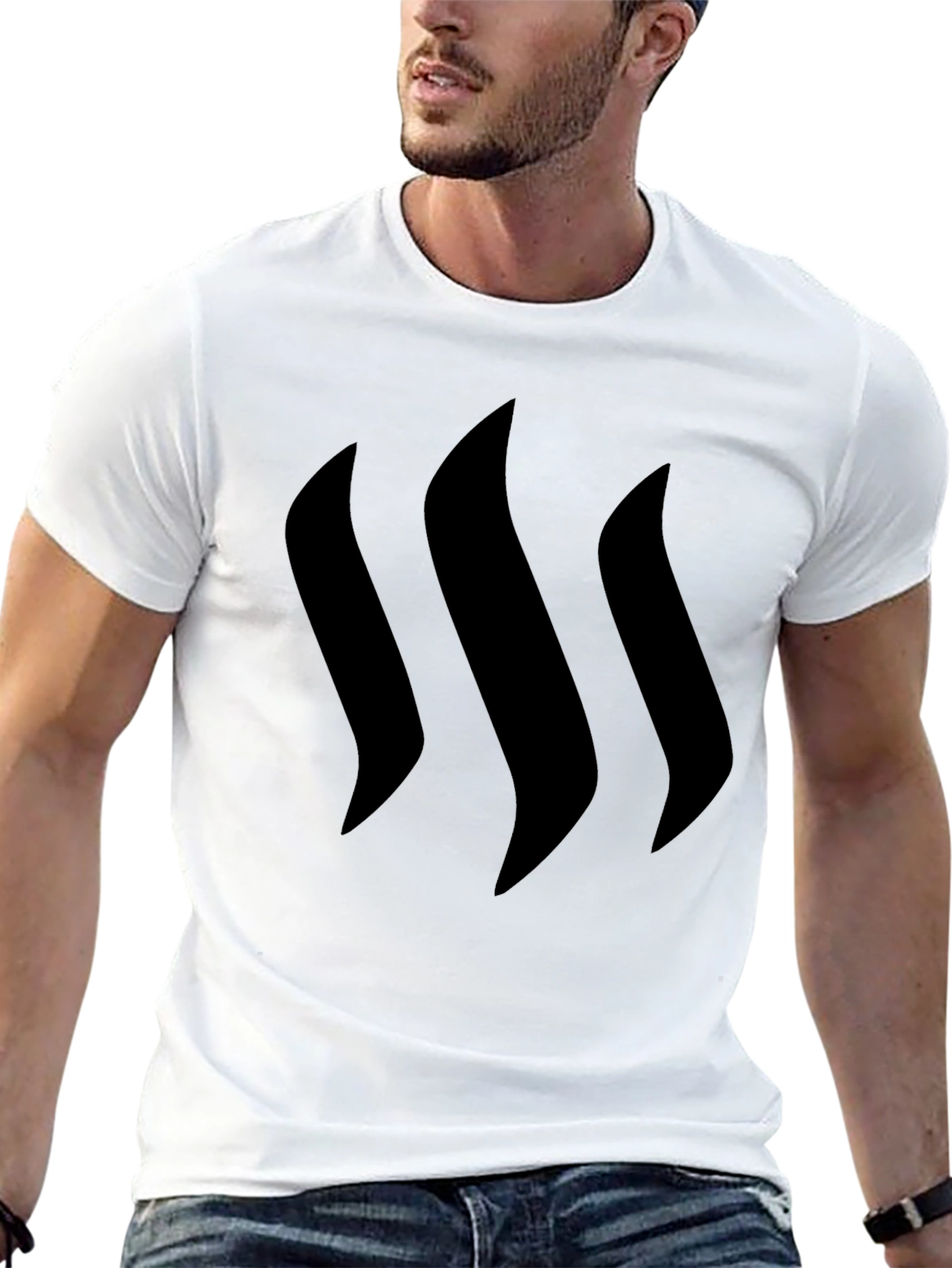 Minimalist Black Tee with Curved Stripes