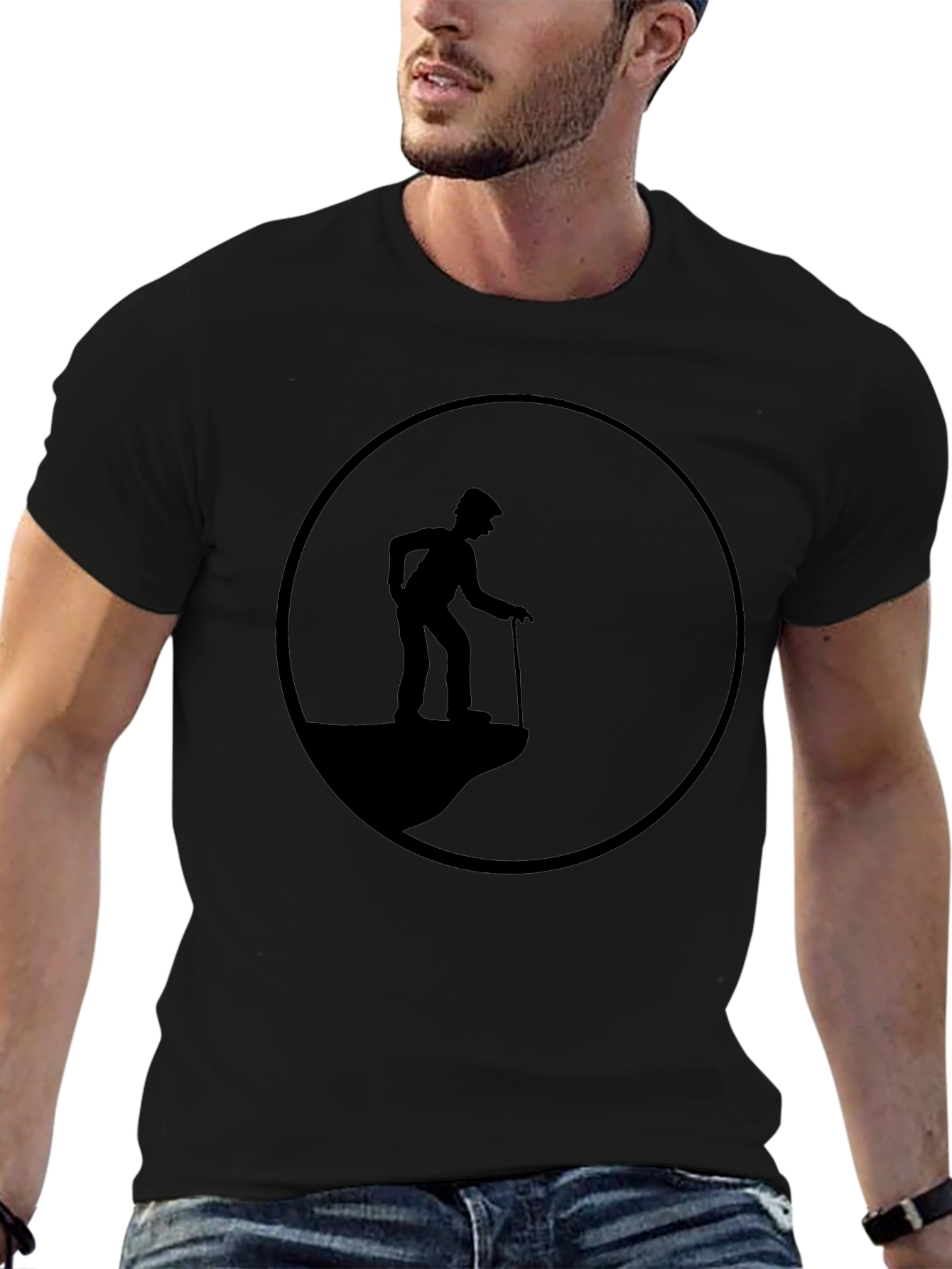 Old Man on Cliff T-Shirt - Silhouette Design