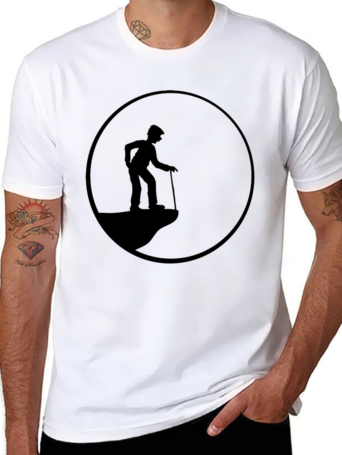 Old Man on Cliff T-Shirt - Silhouette Design
