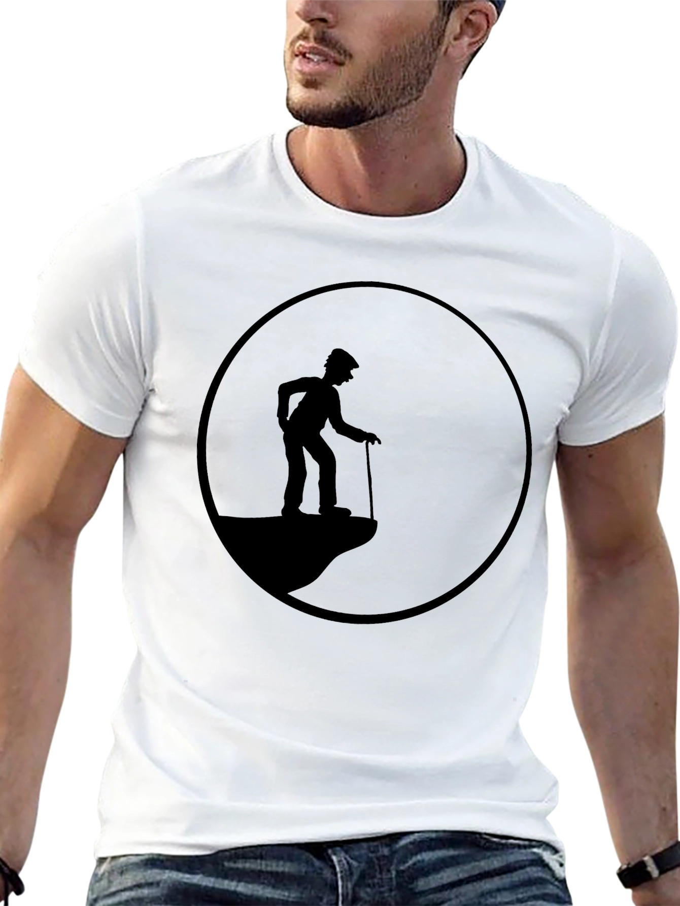 Old Man on Cliff T-Shirt - Silhouette Design