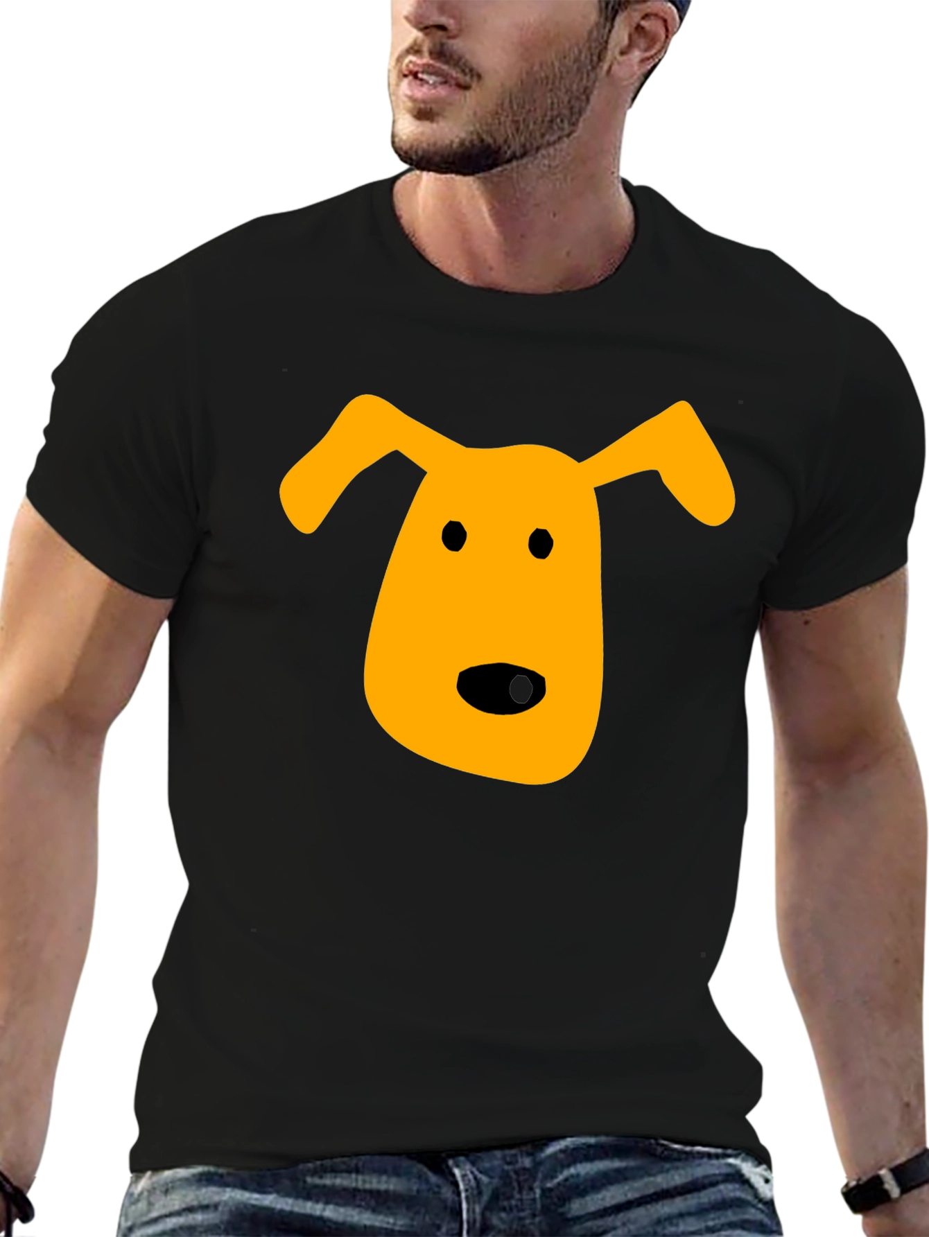 Dog Face Graphic Tee - Black Cotton T-Shirt