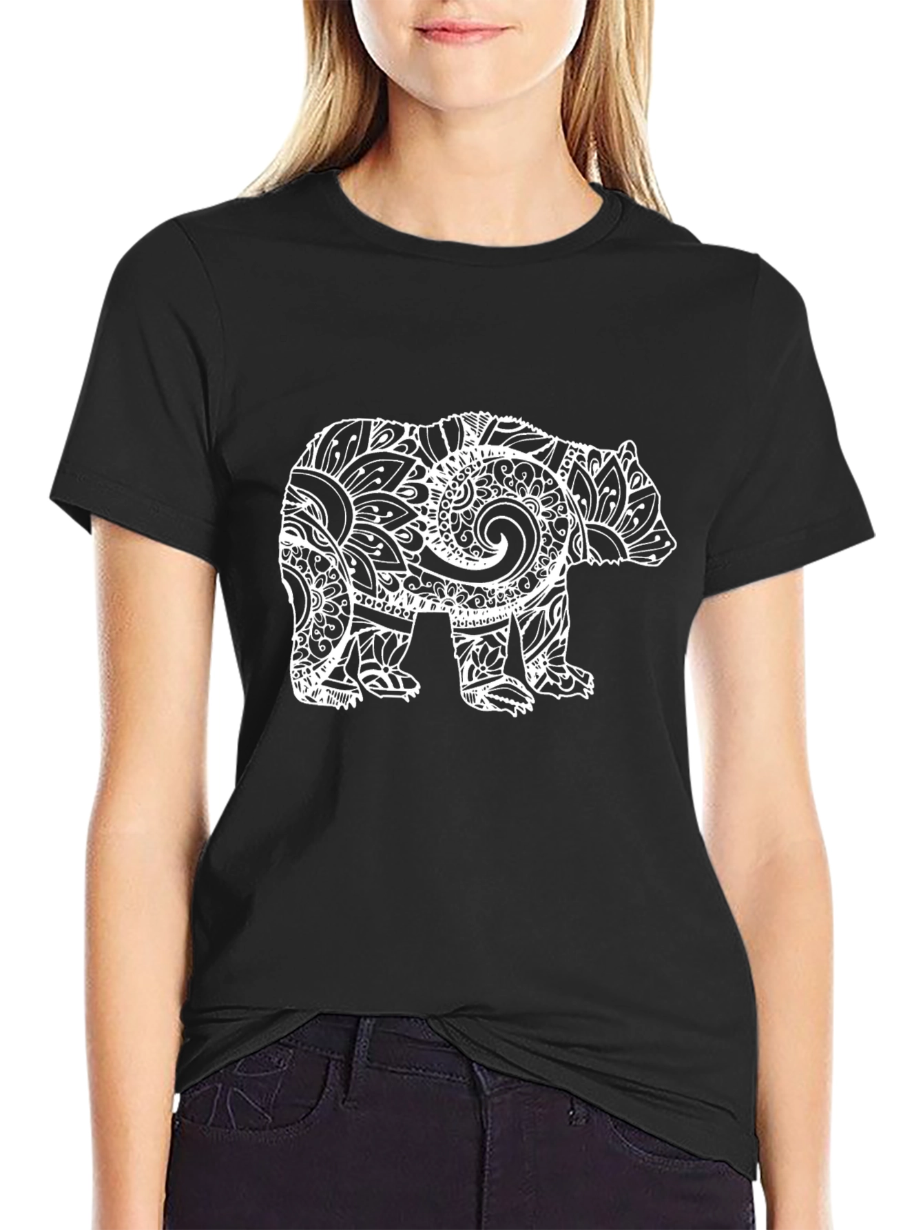 Tribal Bear Graphic Tee - Stylish Mens Black T-Shirt