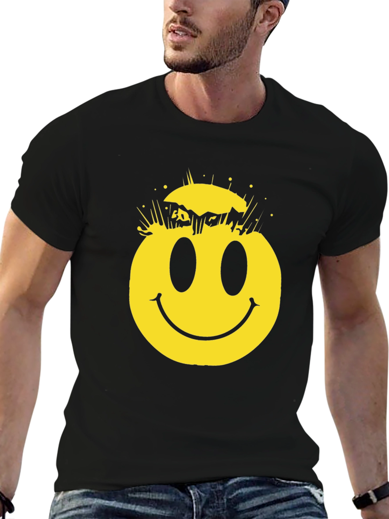 Cracked Smiley Face Graphic T-Shirt