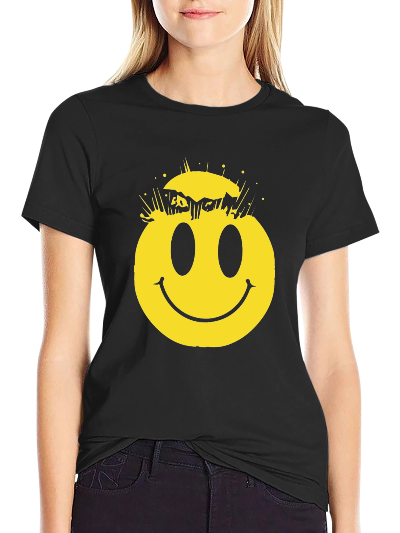 Cracked Smiley Face Graphic T-Shirt
