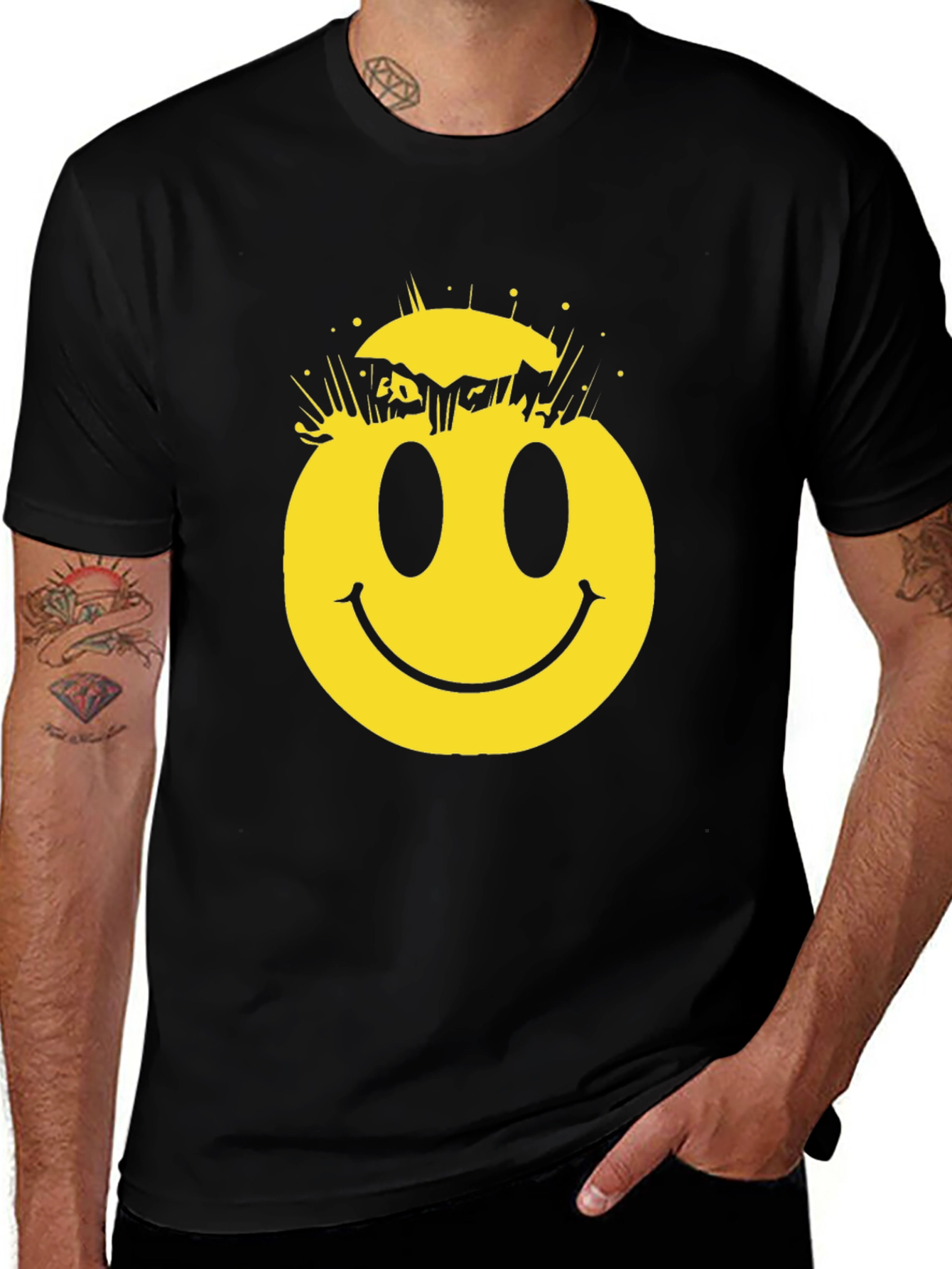 Cracked Smiley Face Graphic T-Shirt