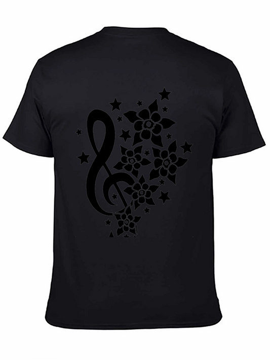 Floral Music T-Shirt - Stylish Black Graphic Tee