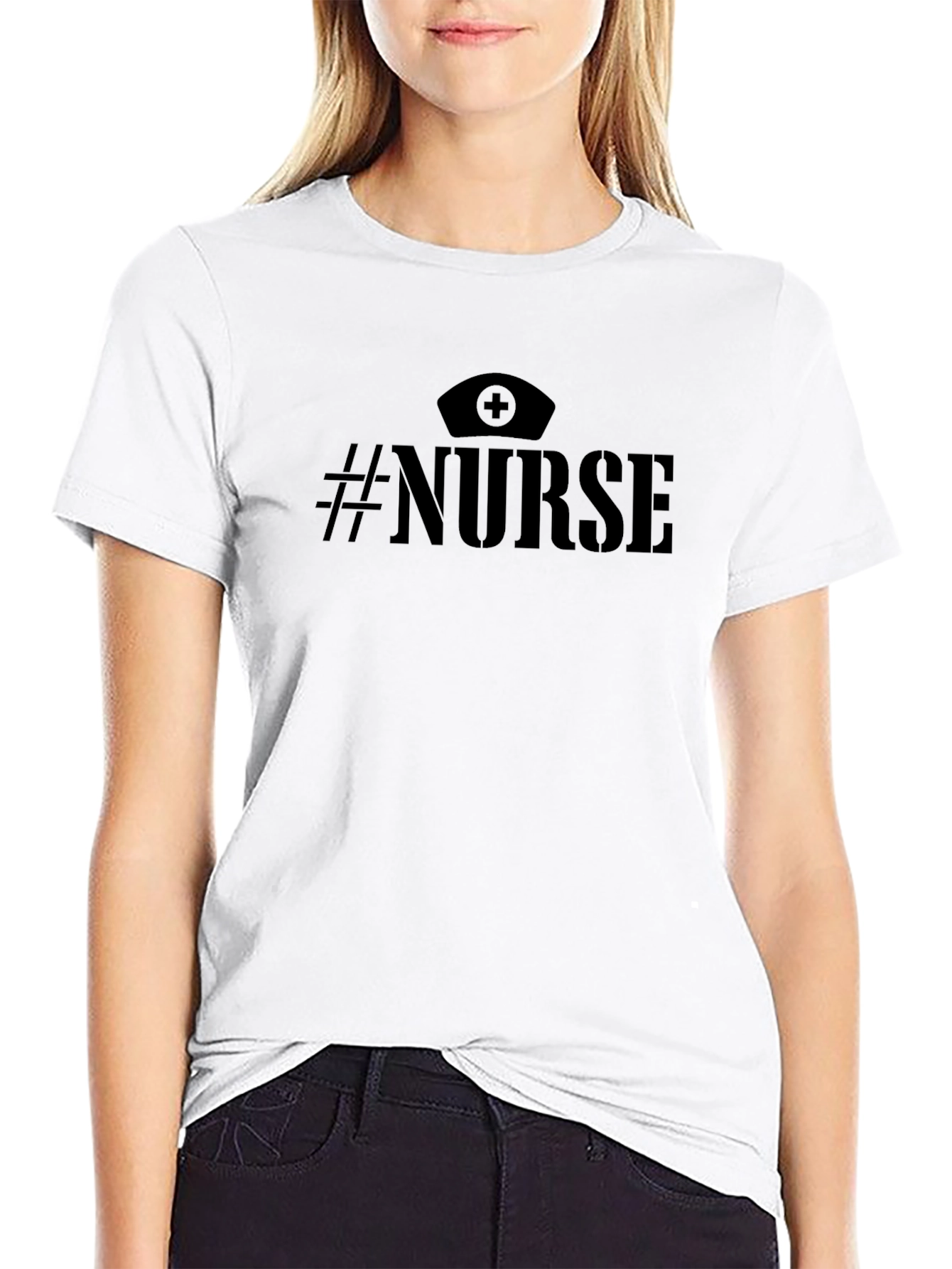 Nurse T-Shirt - Black Cotton Blend Casual Tee