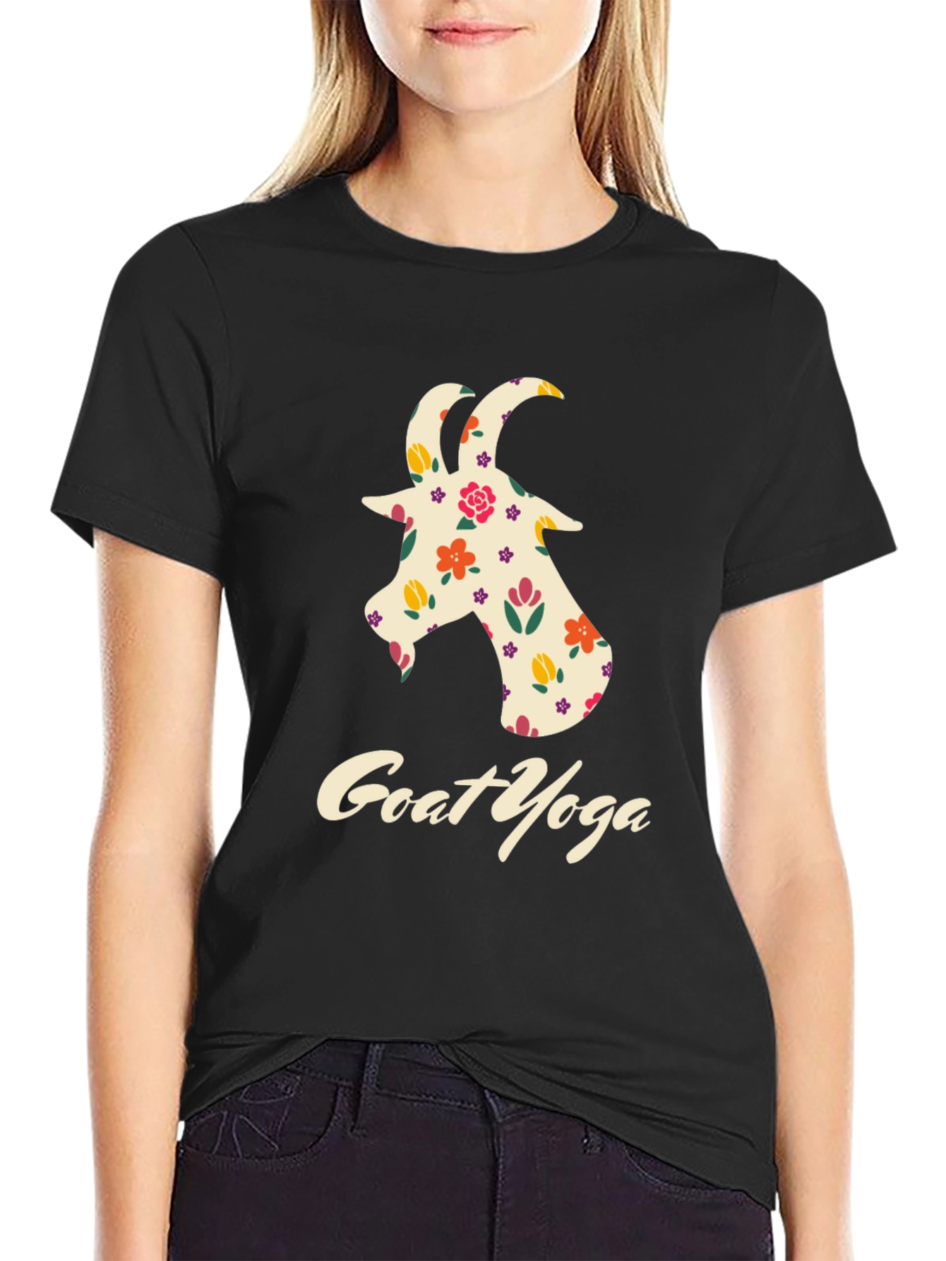 Floral Goat Yoga Graphic Tee