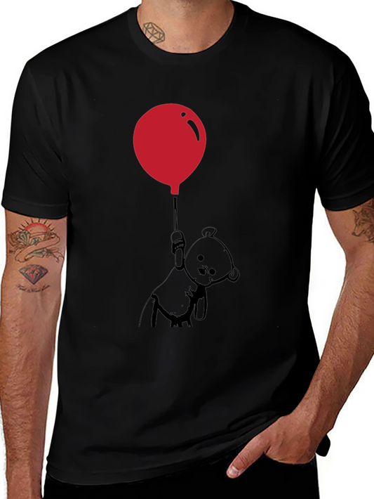 Whimsical Teddy Bear Balloon Graphic Tee - Black