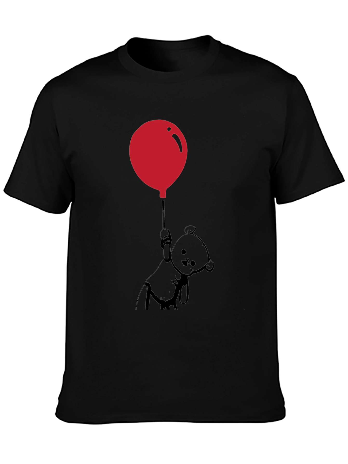 Whimsical Teddy Bear Balloon Graphic Tee - Black