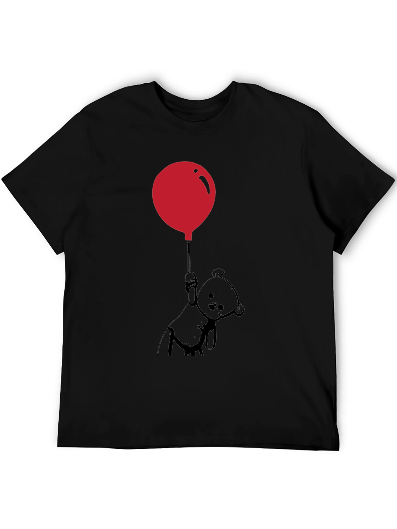 Whimsical Teddy Bear Balloon Graphic Tee - Black