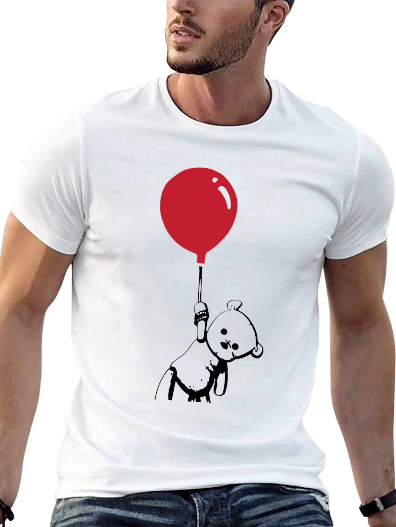 Whimsical Teddy Bear Balloon Graphic Tee - Black