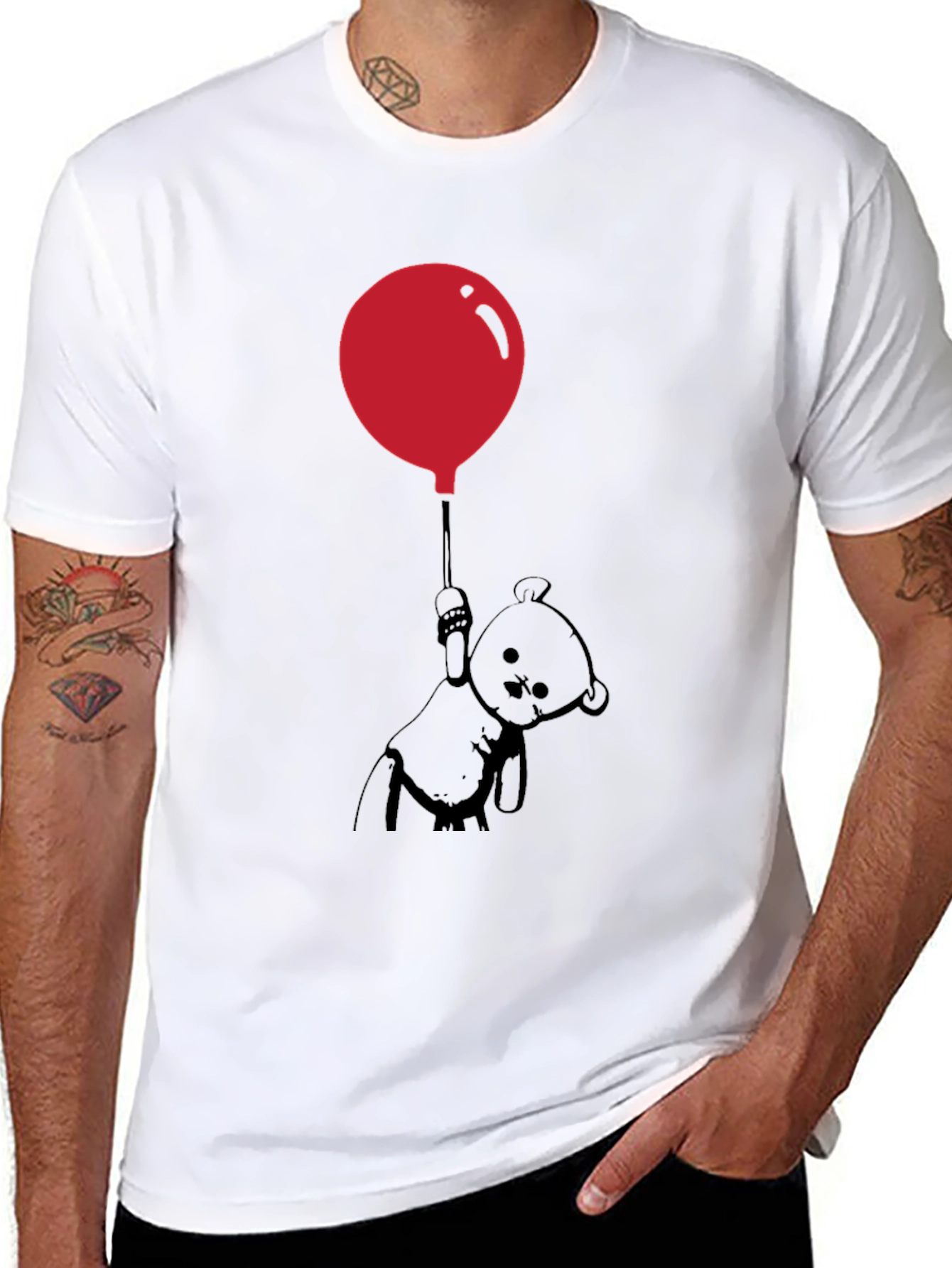 Whimsical Teddy Bear Balloon Graphic Tee - Black