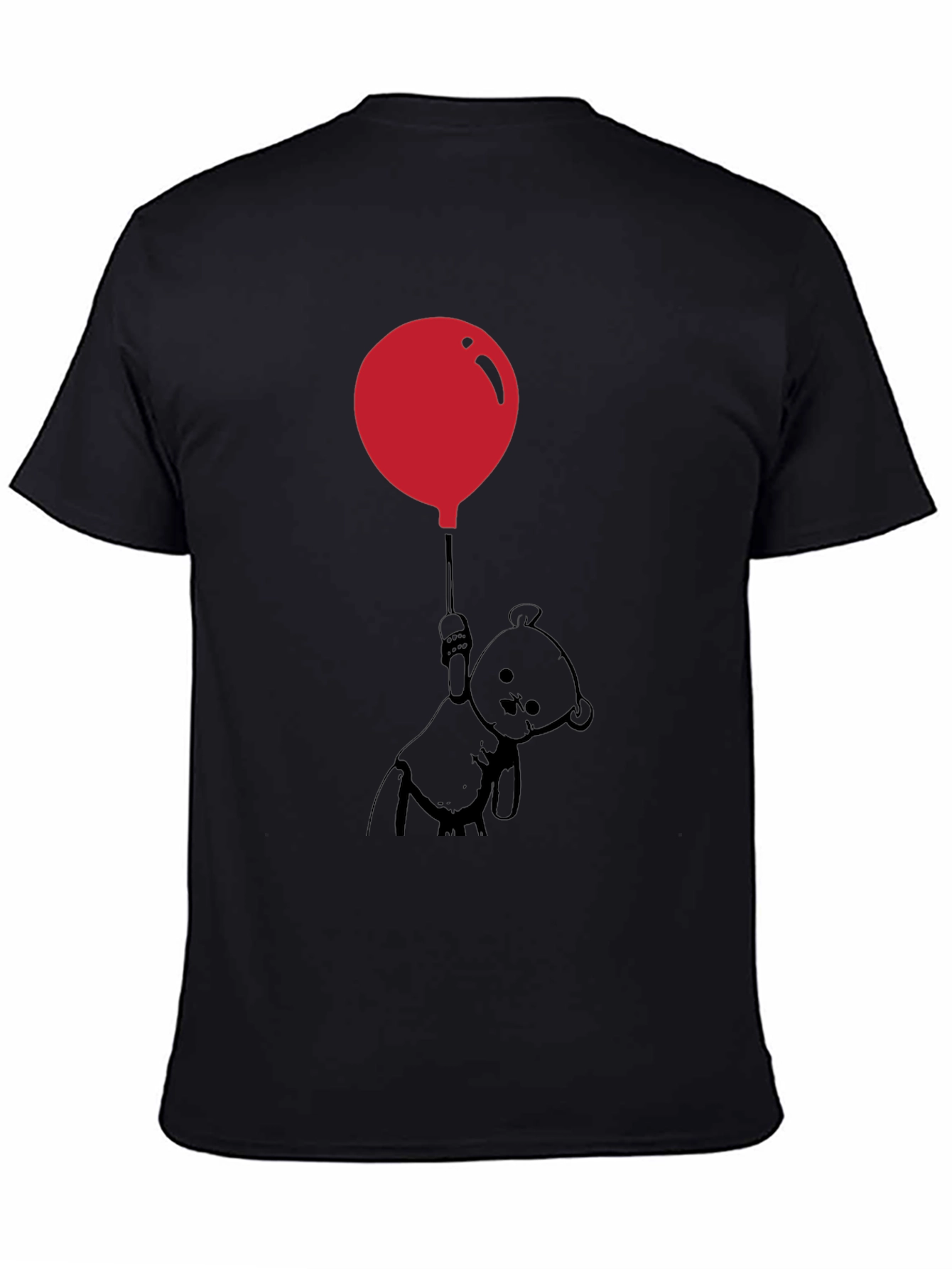 Whimsical Teddy Bear Balloon Graphic Tee - Black