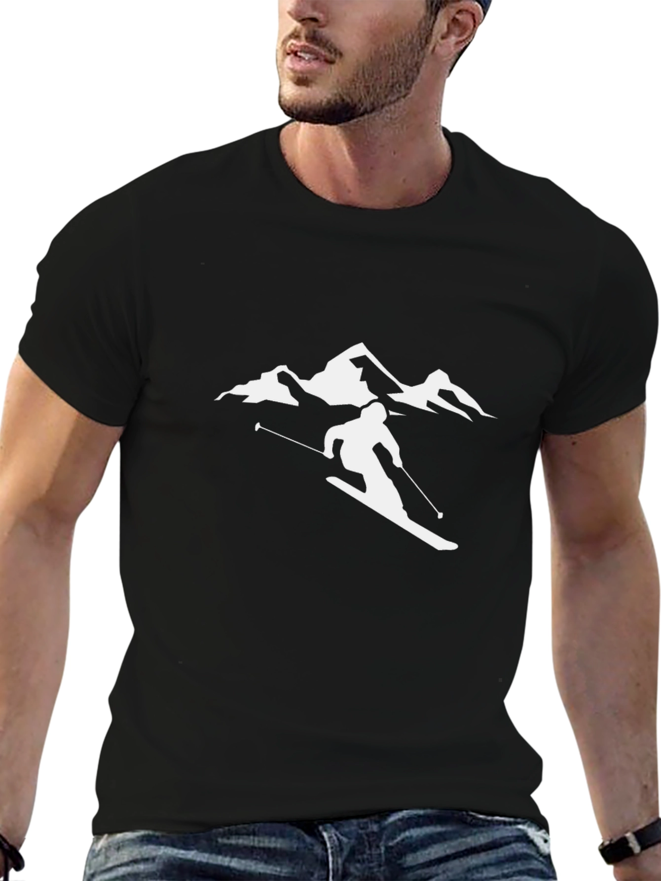 Skiing Mountain Graphic Tee - Black