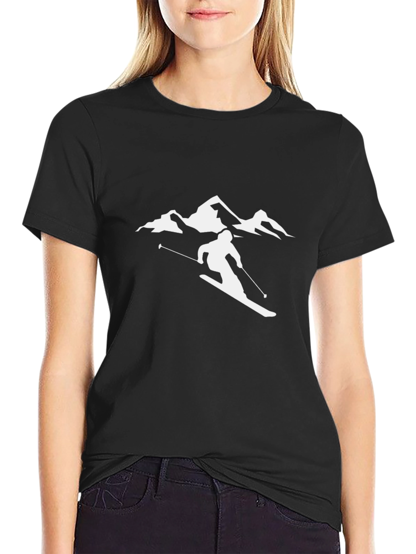 Skiing Mountain Graphic Tee - Black