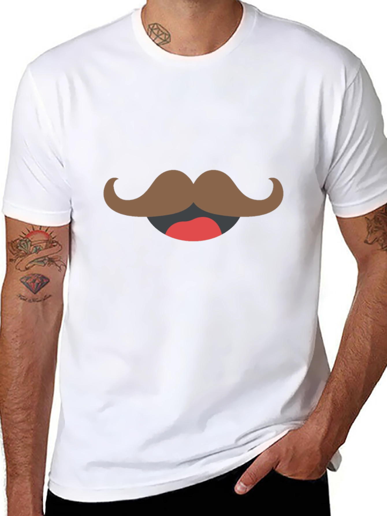 Mustache Graphic T-Shirt - Black Crew Neck Tee