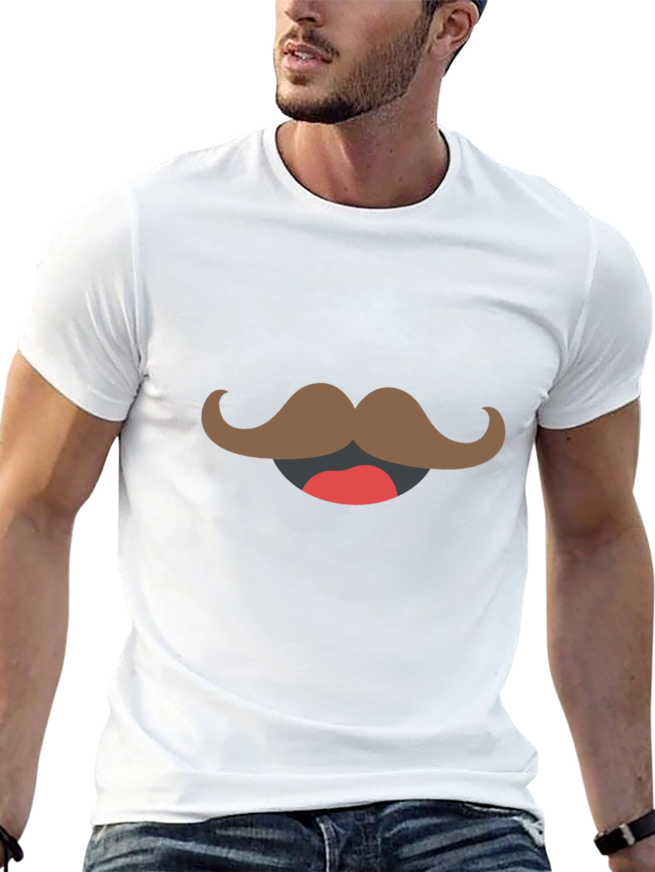 Mustache Graphic T-Shirt - Black Crew Neck Tee