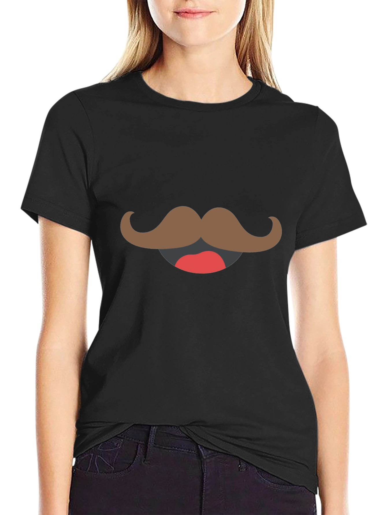 Mustache Graphic T-Shirt - Black Crew Neck Tee