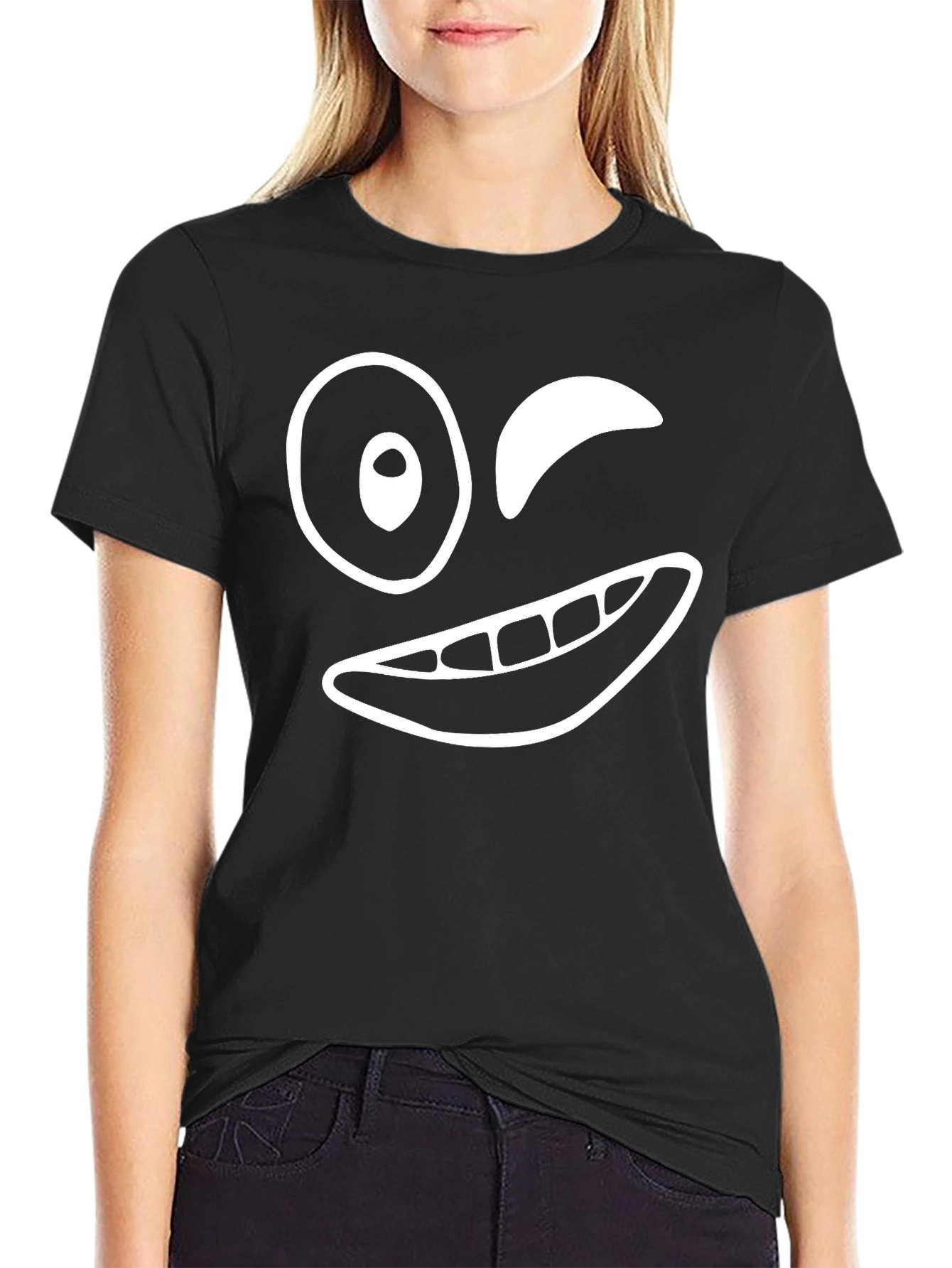 Winking Face Graphic Black T-Shirt