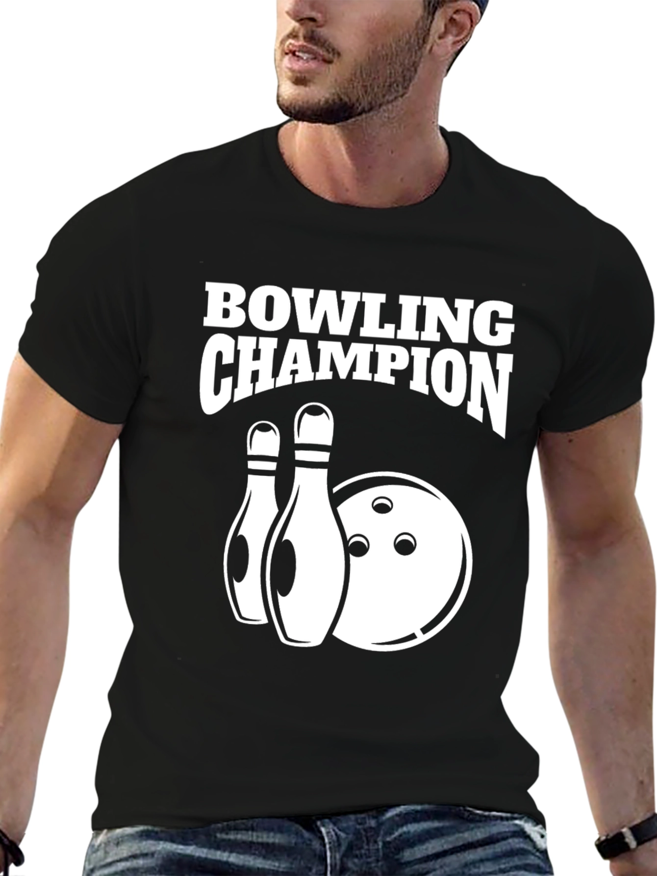 Bowling Champion Black Graphic T-Shirt
