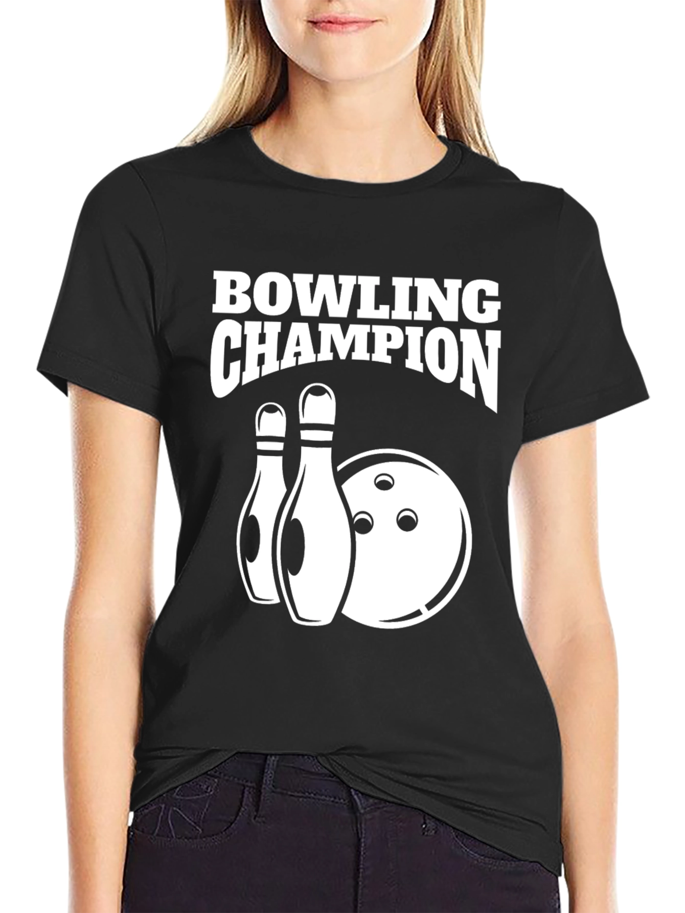 Bowling Champion Black Graphic T-Shirt