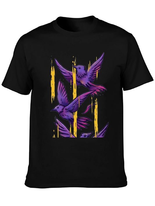 Birds Graphic Print T-Shirt - Casual Style