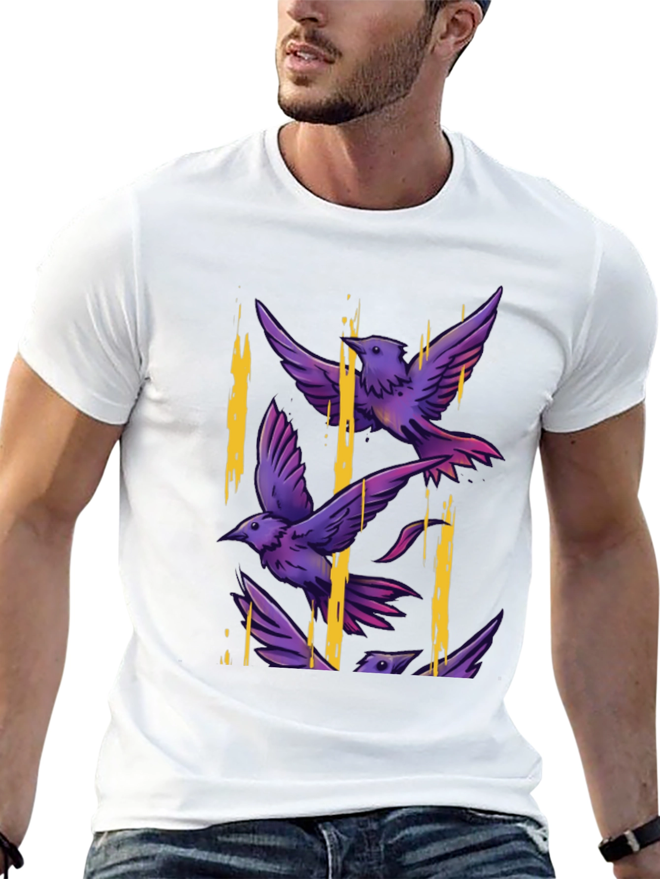 Birds Graphic Print T-Shirt - Casual Style