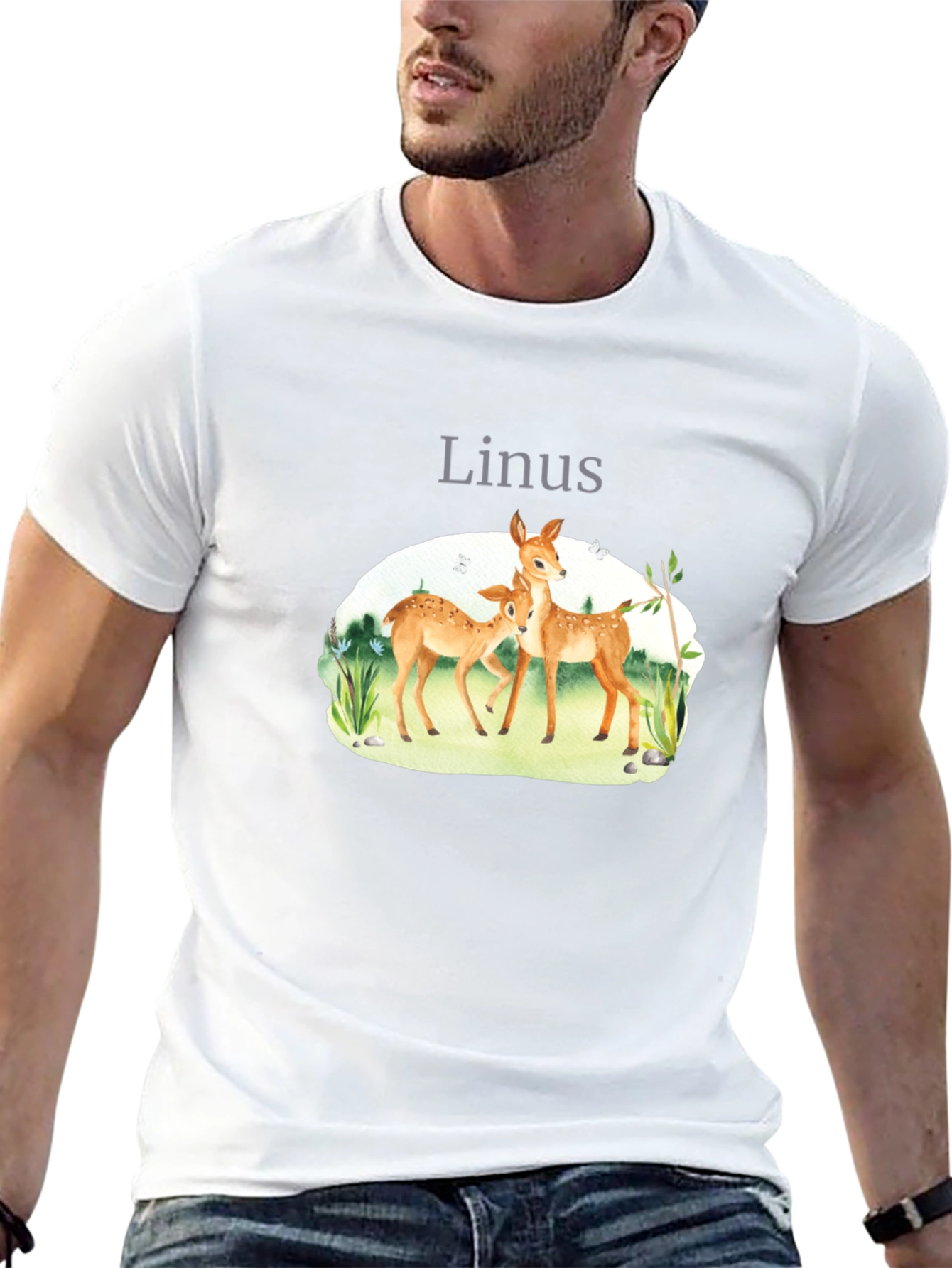 Linus Deer Graphic Tee - Black Cotton Blend T-Shirt