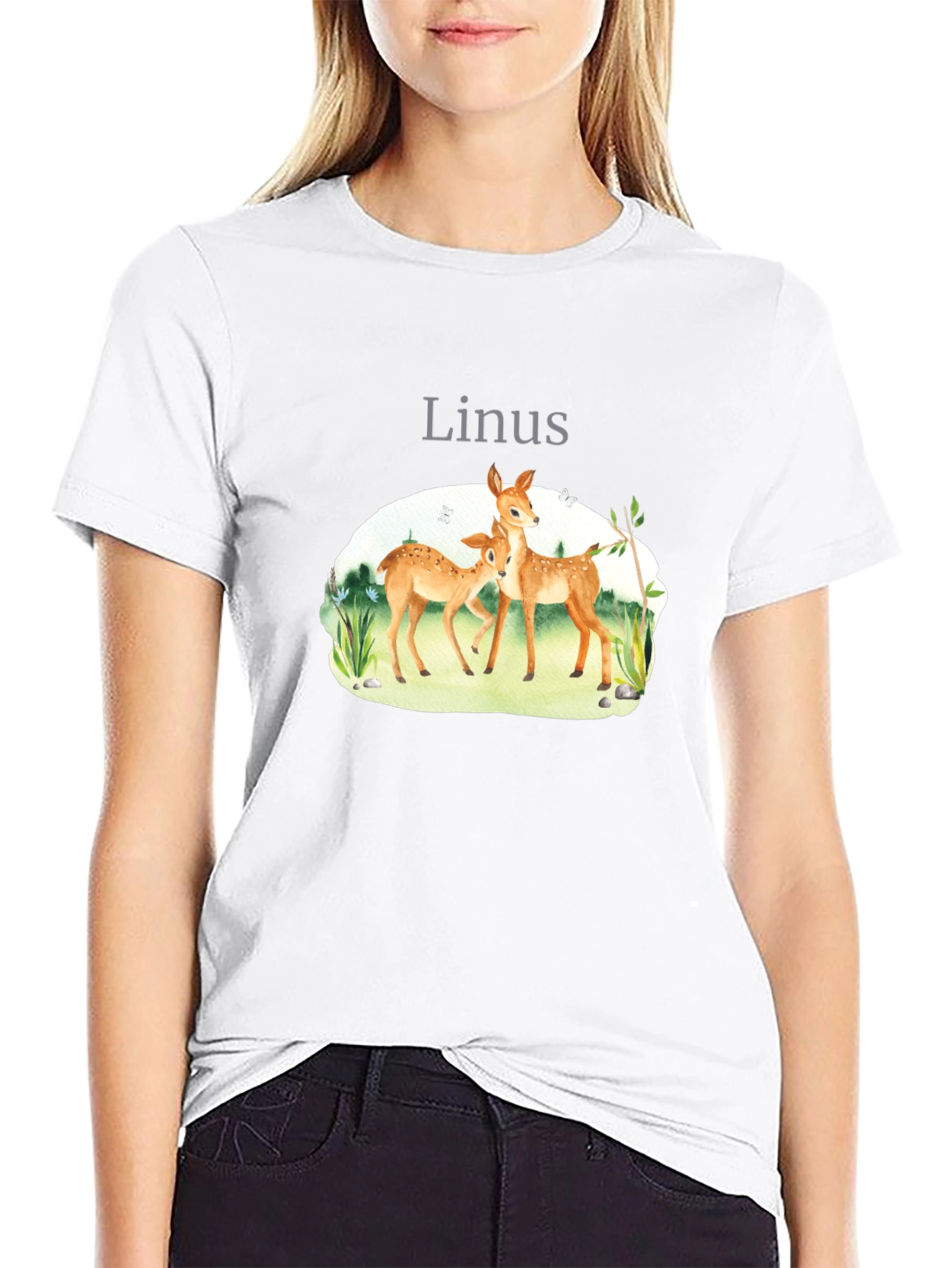 Linus Deer Graphic Tee - Black Cotton Blend T-Shirt