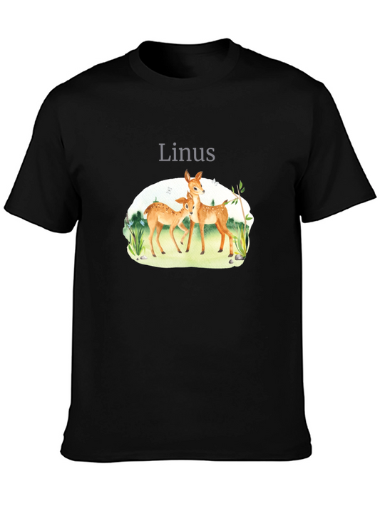 Linus Deer Graphic Tee - Black Cotton Blend T-Shirt