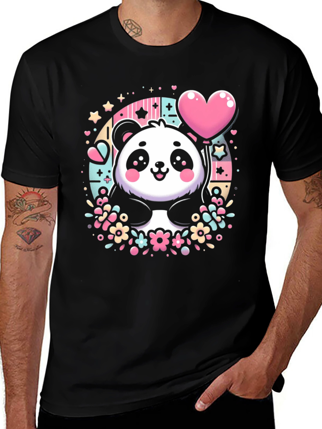 Kawaii Panda Heart Balloon Graphic Tee