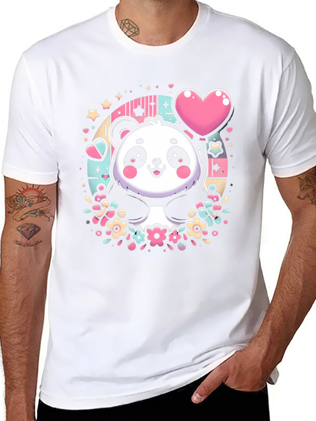 Kawaii Panda Heart Balloon Graphic Tee