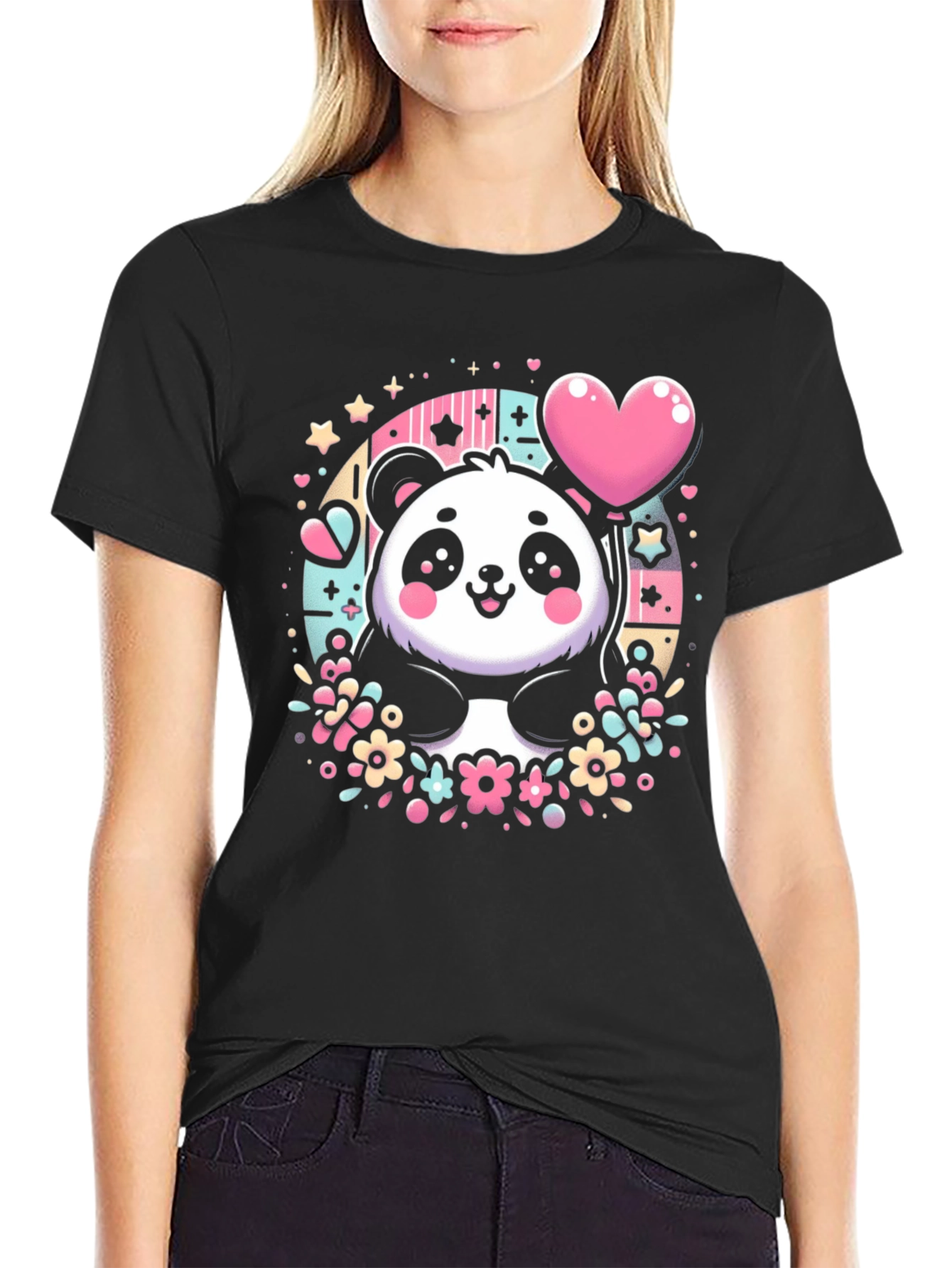Kawaii Panda Heart Balloon Graphic Tee