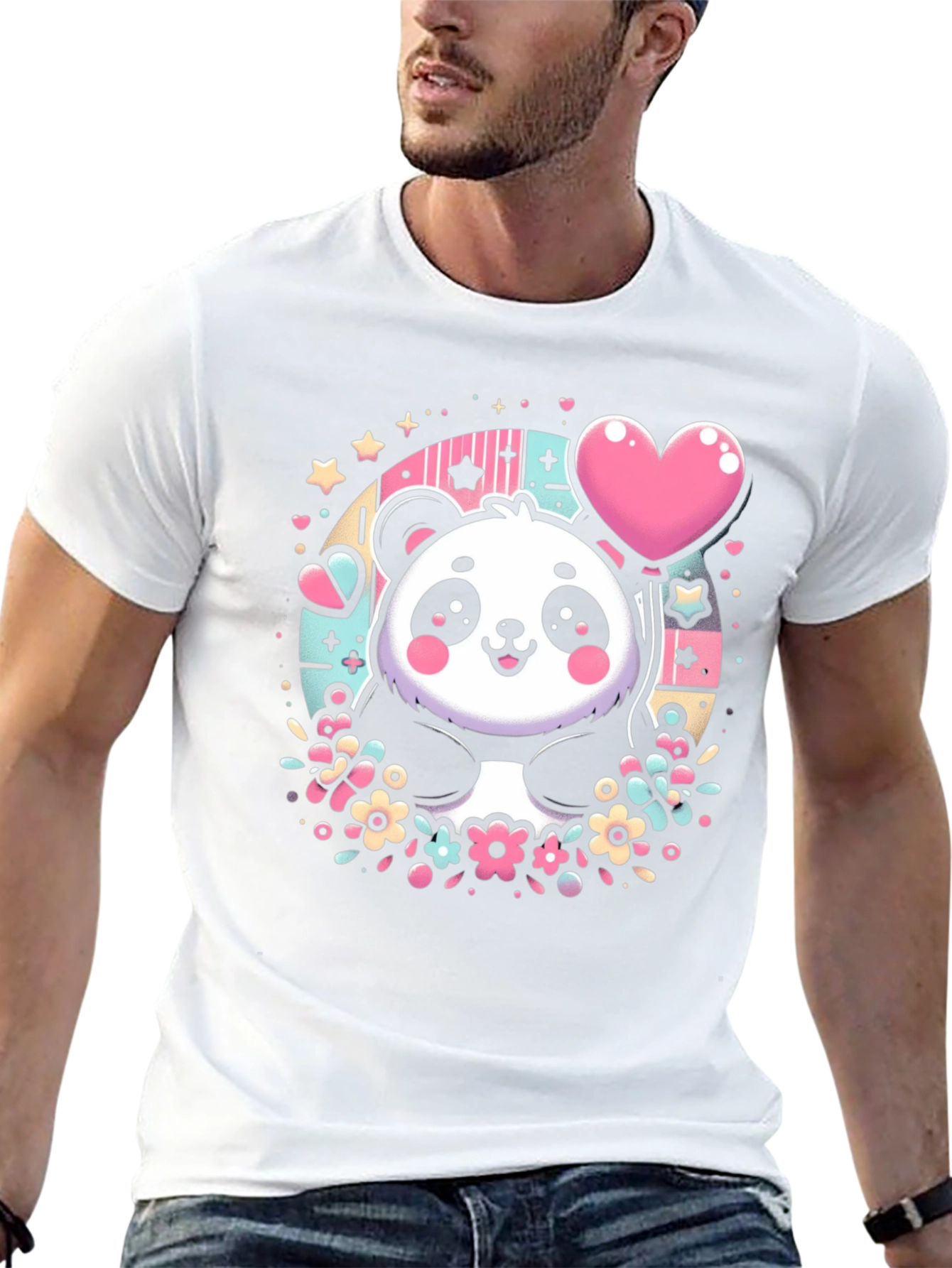 Kawaii Panda Heart Balloon Graphic Tee