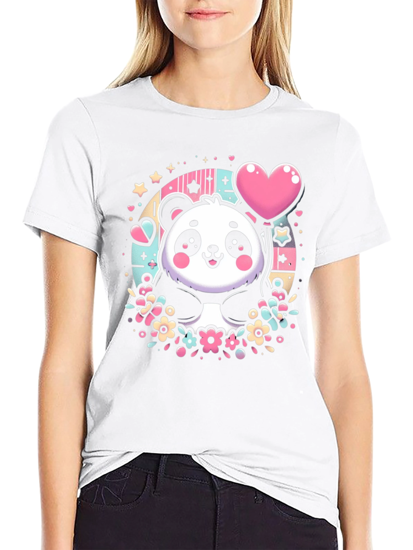 Kawaii Panda Heart Balloon Graphic Tee