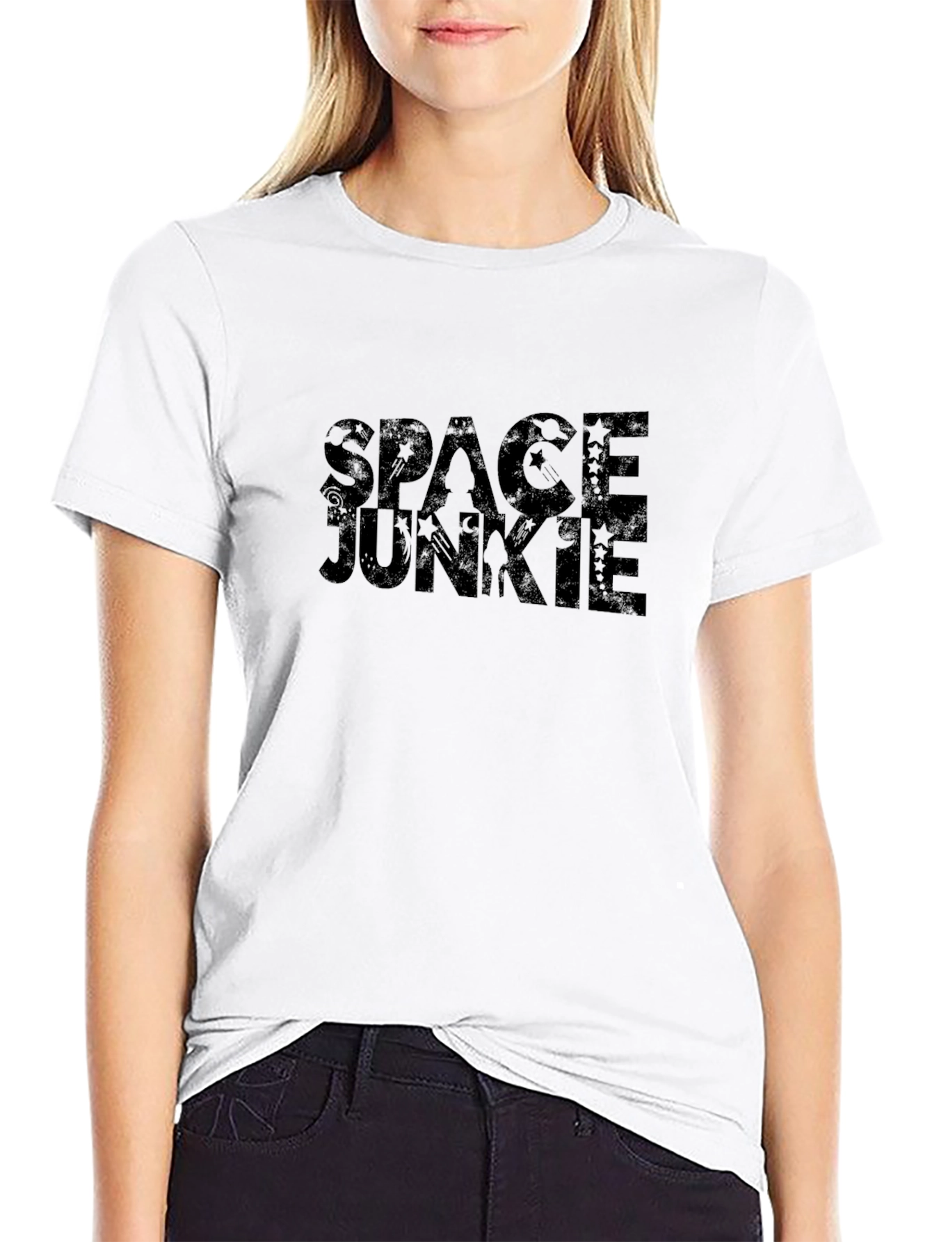 Space Junkie Graphic Print Black T-Shirt