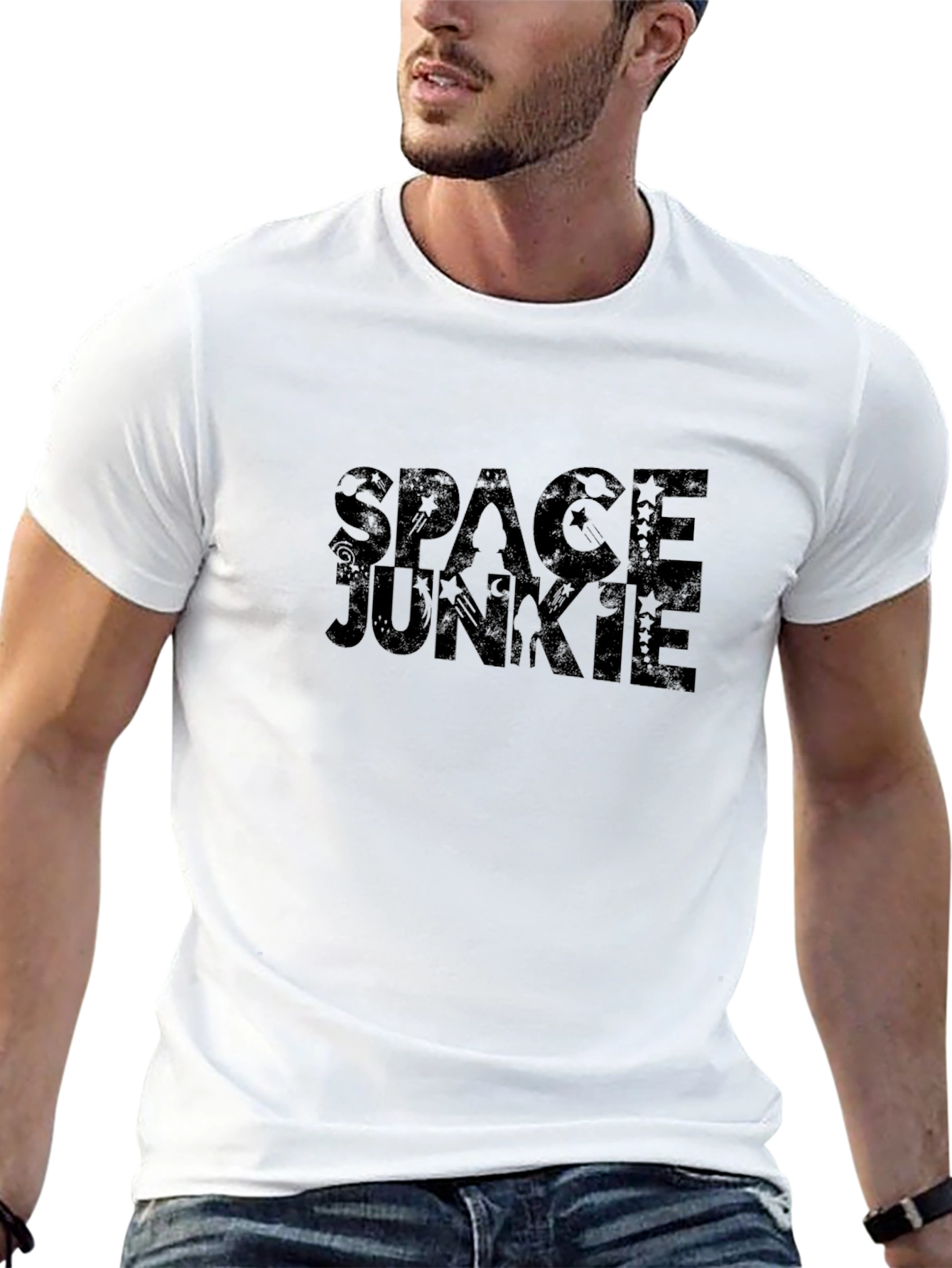 Space Junkie Graphic Print Black T-Shirt